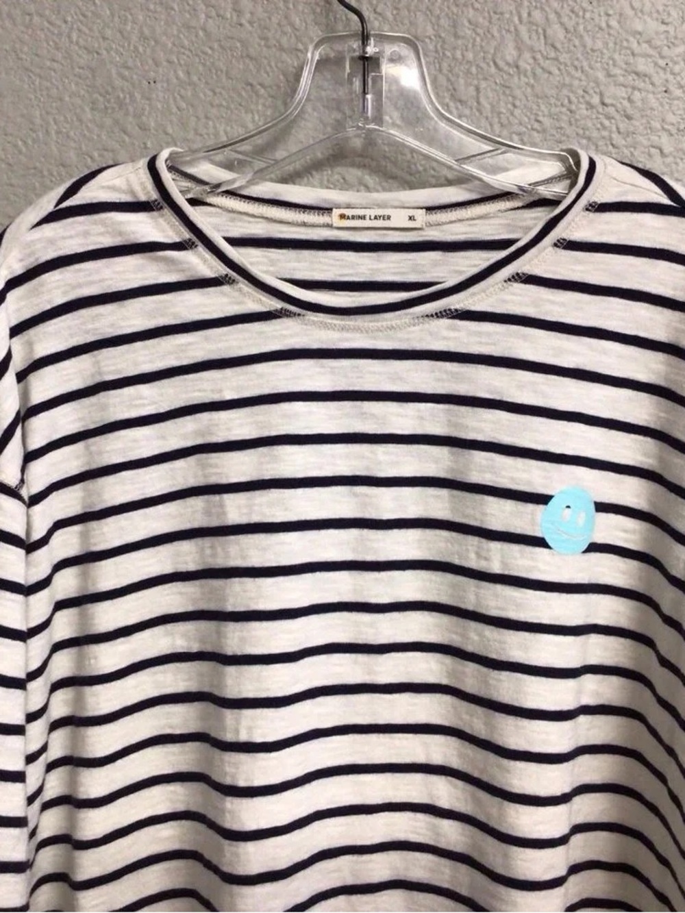 Marine Layer Kids White & Navy Striped Long-Sleeve Tee with Blue Smiley